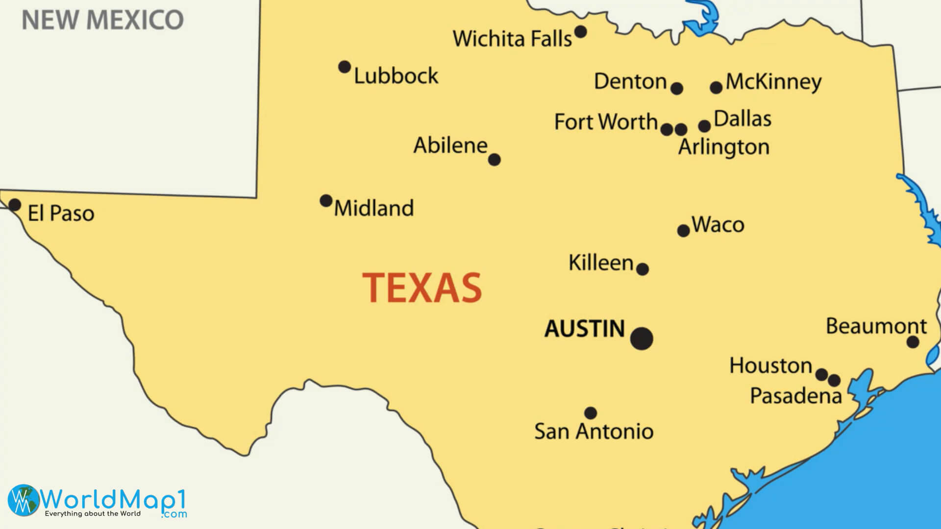 Largest Cities Map of Texas